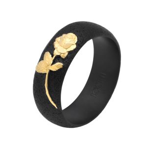 Round Wedding Ring with Rose Inlay