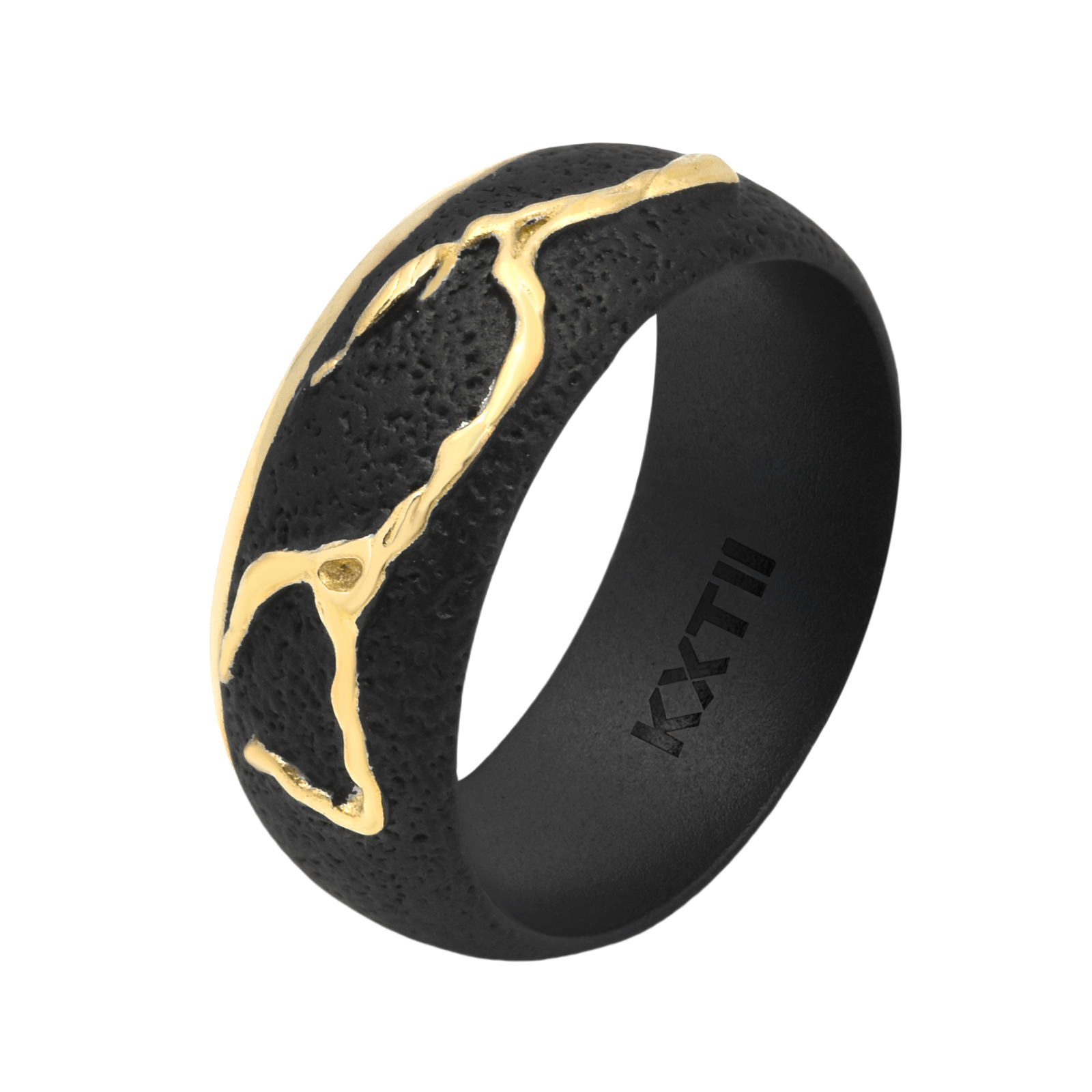 Men's Gold Flowing Black Ring