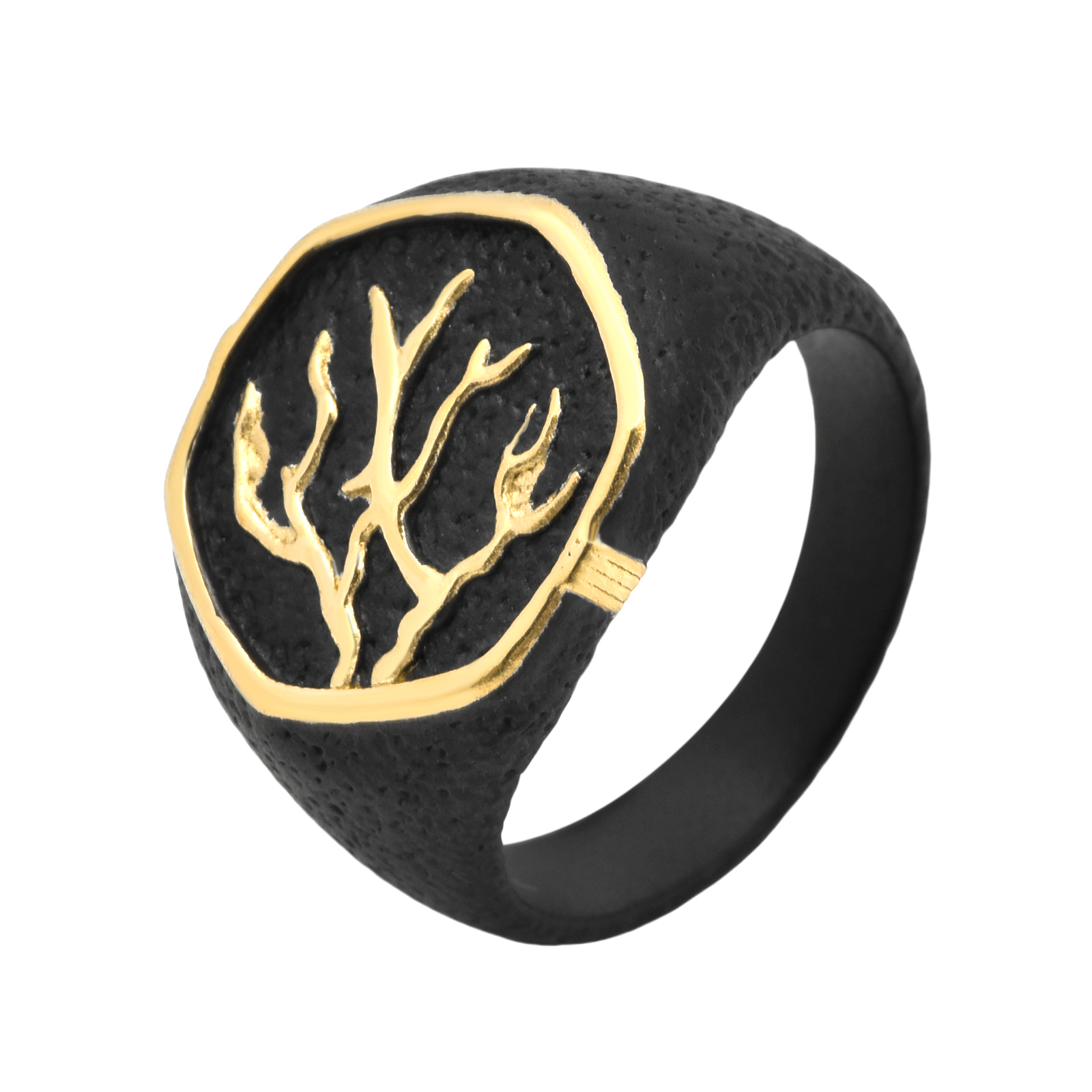 KXTII Vintage Black Golden Branch Ring