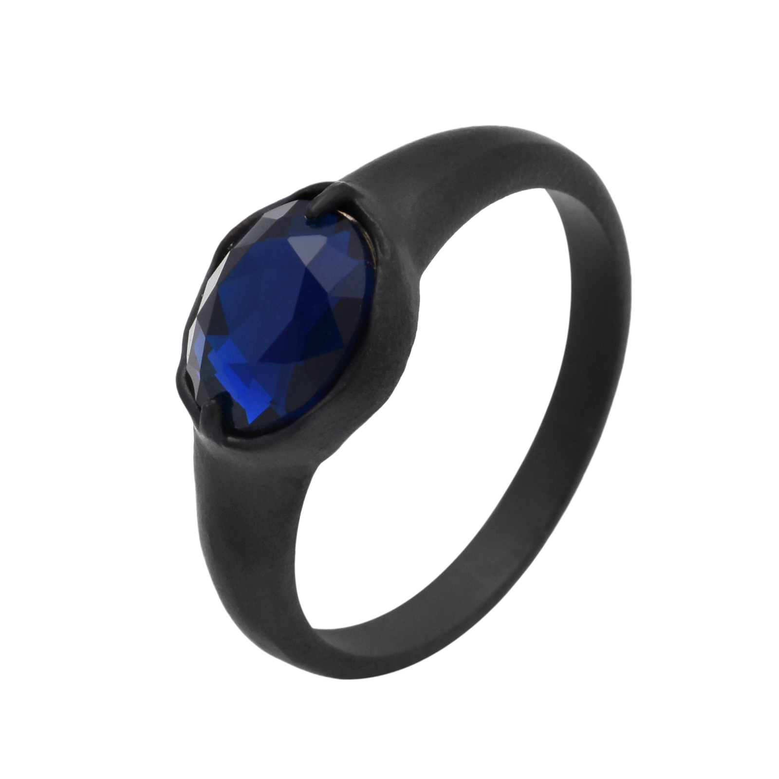 Elegant Black Band Ring With Striking Blue Gemstone
